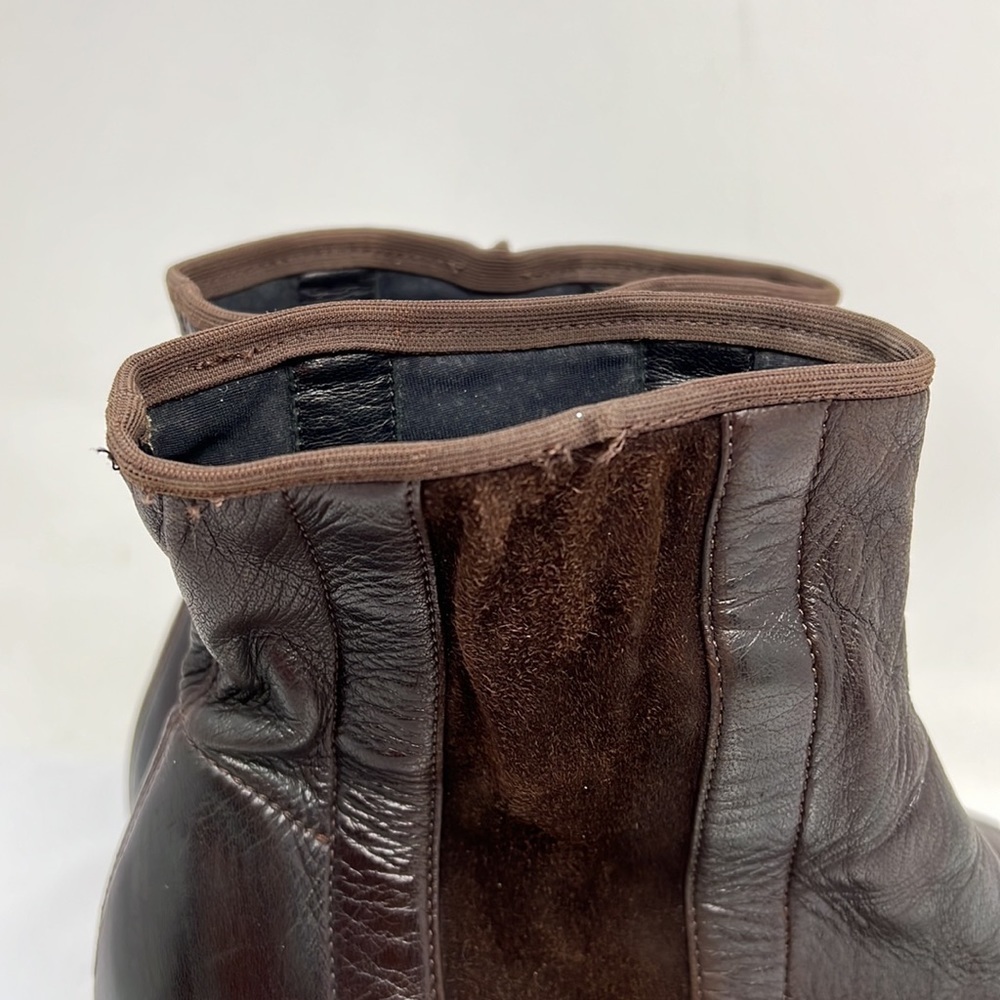 Chanel Sz 8 Brown Leather Croc and Suede Ankle Length Sock Kitten Heel Boots - Picture 10 of 16